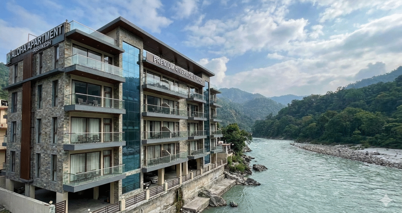 Aloha Apartment Rishikesh – Premium Riverside Living  please give me make an image without contact and scan and without gemini logo simbol